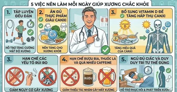 5 thói quen giúp xương chắc khỏe và bài toán phòng ngừa loãng xương