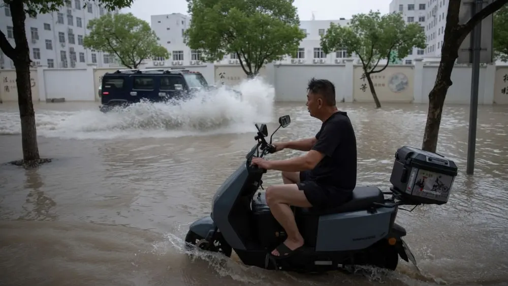 Bão Bavi gây ngập lụt nghiêm trọng tại Chiết Giang, Trung Quốc, nhấn chìm nhiều tuyến đường và làm giao thông rơi vào hỗn loạn.