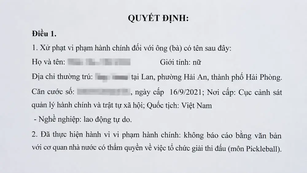 Hải Phòng xử phạt cá nhân tự tổ chức giải pickleball không báo cáo cơ quan có thẩm quyền.
