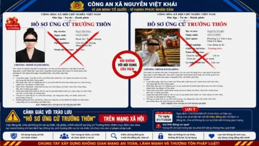 Công an cảnh báo trào lưu "ứng cử trưởng thôn" trên mạng xã hội có thể khiến người tham gia bị phạt tới 30 triệu đồng nếu vi phạm quy định.