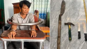 Con rể chém bố vợ vì nghi can thiệp chuyện hôn nhân, sau đó tiếp tục đe dọa và ném gạch đá vào công an.