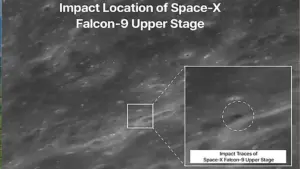 Ảnh chụp miệng hố mới trên Mặt Trăng, được tạo sau khi tầng trên tên lửa Falcon 9 của SpaceX va chạm bề mặt.