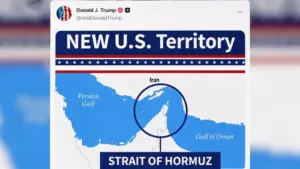 Ông Trump đăng bản đồ eo biển Hormuz với dòng chữ “lãnh thổ mới của Mỹ”, trong bối cảnh căng thẳng với Iran tiếp diễn.
