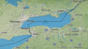Google Maps đổi tên hồ Ontario thành hồ Mỹ với người dùng tại Mỹ, trong khi Canada vẫn sử dụng tên hồ Ontario.