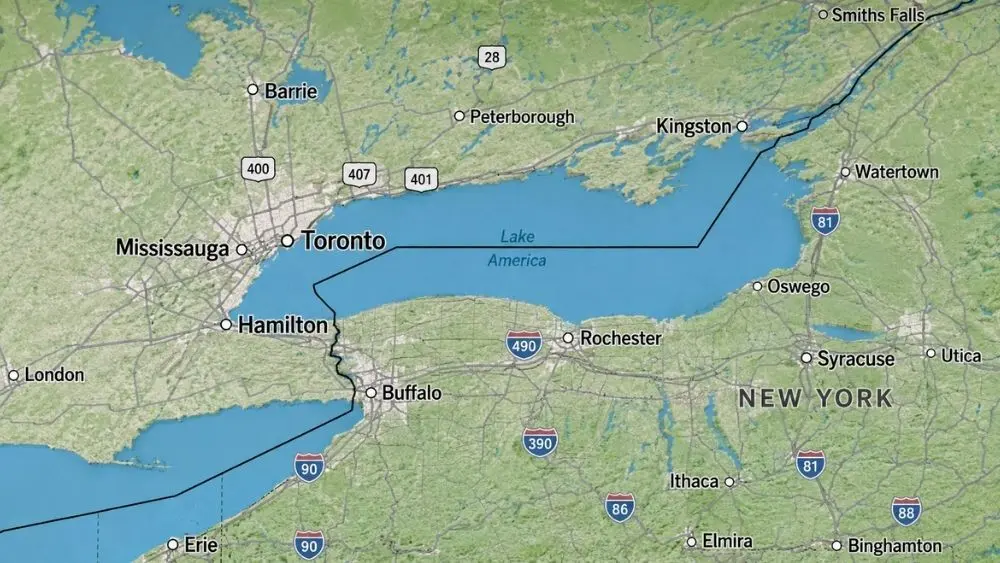 Google Maps đổi tên hồ Ontario thành hồ Mỹ với người dùng tại Mỹ, trong khi Canada vẫn sử dụng tên hồ Ontario.