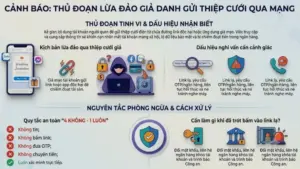 Cảnh giác chiêu lừa đảo gửi thiệp cưới điện tử kèm đường link độc hại qua mạng xã hội nhằm đánh cắp thông tin cá nhân và chiếm đoạt tài sản.