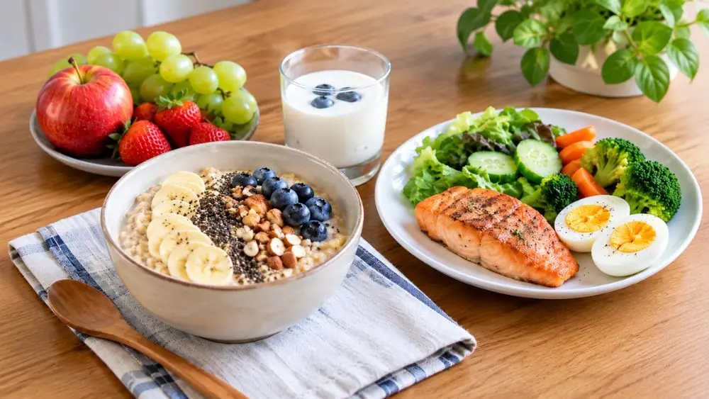 Cholesterol cao nên ưu tiên bữa sáng với yến mạch, ngũ cốc nguyên hạt, rau củ, trái cây và thực phẩm giàu chất xơ.