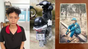 Giả danh cảnh sát hình sự chặn xe “xin đểu”, đối tượng Huy cùng phương tiện và hình ảnh được sử dụng để thực hiện hành vi này.